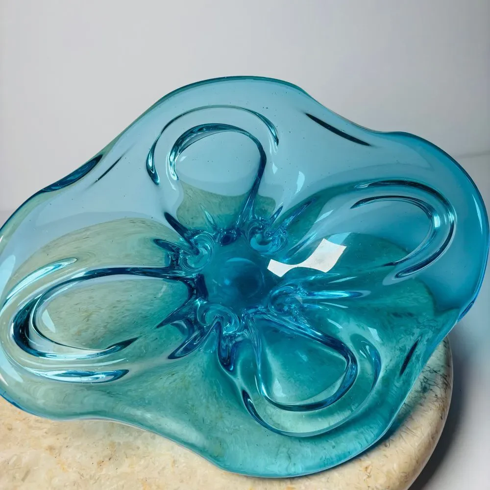 Vintage Murano Sommerso Blue Glass‎ Abstract Decorative Bowl MCM 60s 70s